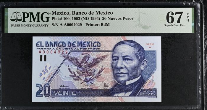 Banco De Mexico 10 Piece Set  All Scarce Series A w Matching Serial Numbers 1992 Pick #95-104 PMG f_35434Banco De Mexico 10 Piece Set  All Scarce Series A w Matching Serial Numbers 1992 Pick #95-104 PMG f_35434 - Image 11