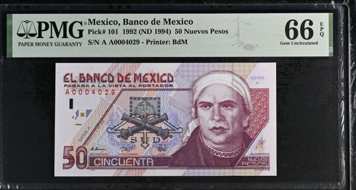 Banco De Mexico 10 Piece Set  All Scarce Series A w Matching Serial Numbers 1992 Pick #95-104 PMG f_35434Banco De Mexico 10 Piece Set  All Scarce Series A w Matching Serial Numbers 1992 Pick #95-104 PMG f_35434 - Image 13