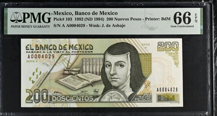 Banco De Mexico 10 Piece Set  All Scarce Series A w Matching Serial Numbers 1992 Pick #95-104 PMG f_35434Banco De Mexico 10 Piece Set  All Scarce Series A w Matching Serial Numbers 1992 Pick #95-104 PMG f_35434 - Image 17