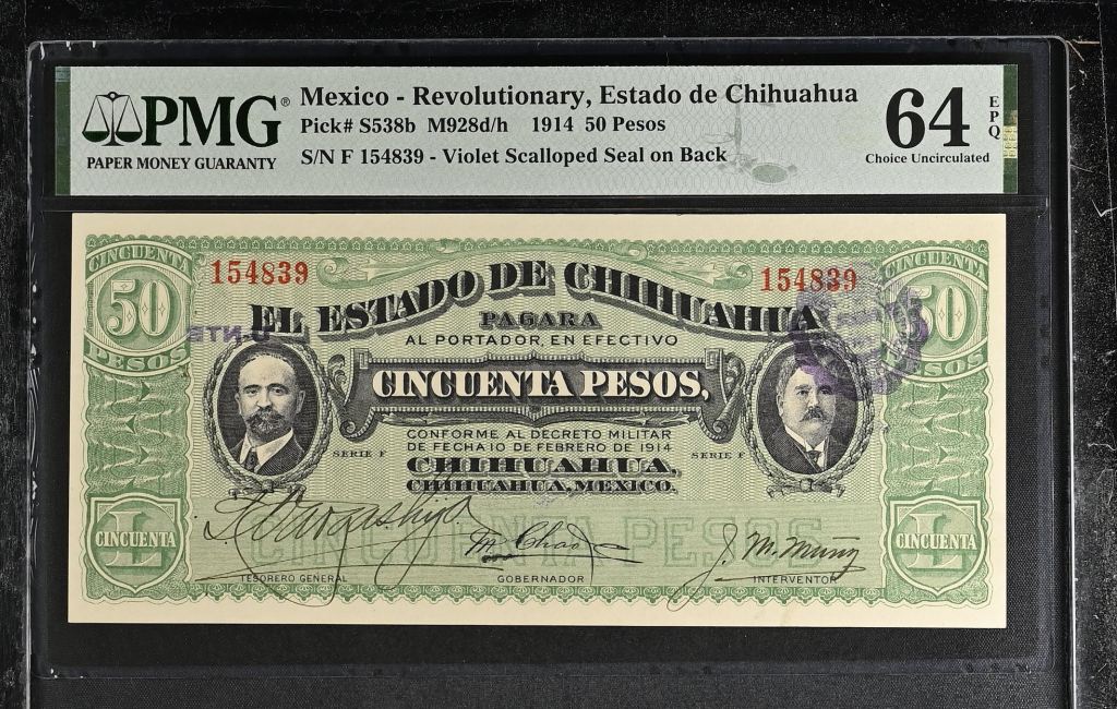 Revolutionary Currency 6 Piece Set 1914-15 Chihuahua M919-M928 PMG Ch UNC64 EPQ f_35435