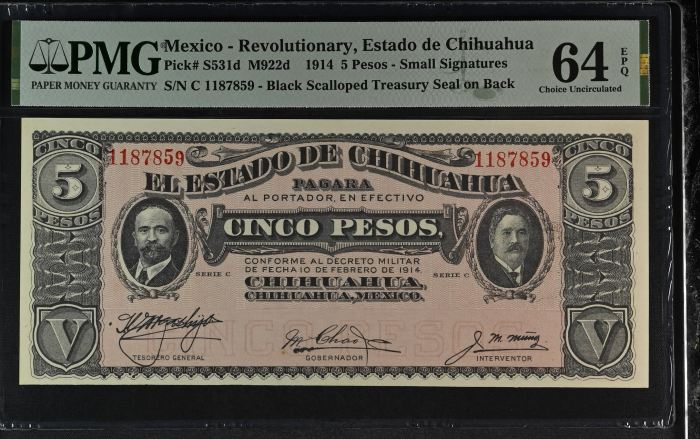 Revolutionary Currency 6 Piece Set 1914-15 Chihuahua M919-M928 PMG Ch UNC64 EPQ f_35435Revolutionary Currency 6 Piece Set 1914-15 Chihuahua M919-M928 PMG Ch UNC64 EPQ f_35435 - Image 7