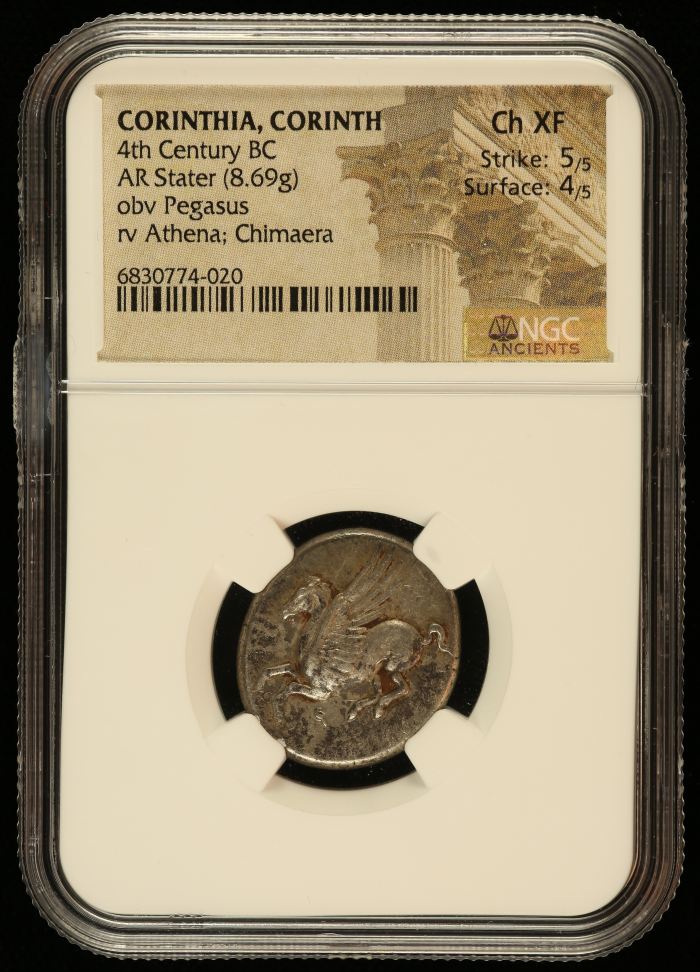 Corinthia Corinth 4th Century BC AR Stater NGC Ch XF 0144696Corinthia Corinth 4th Century BC AR Stater NGC Ch XF 0144696