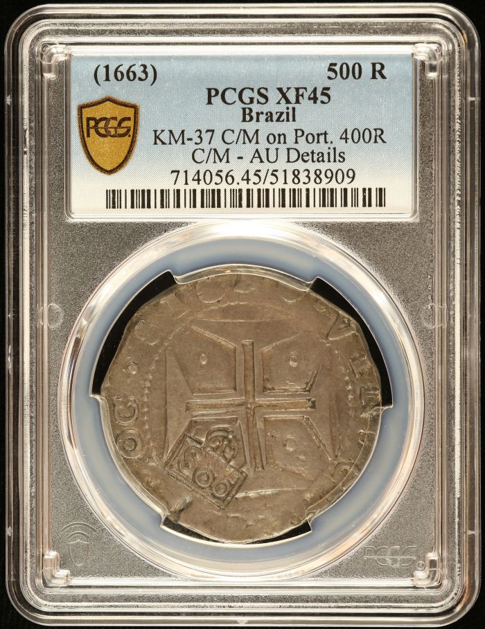 Brazil 500 Reis (1663) PCGS XF45 KM-37 0144821Brazil 500 Reis (1663) PCGS XF45 KM-37 0144821