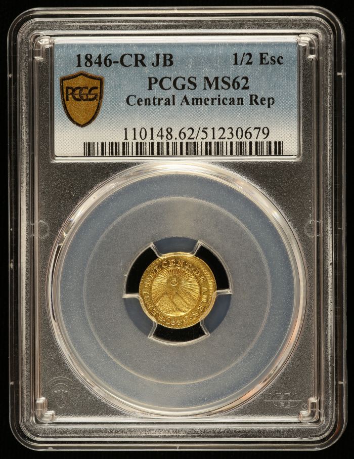 Central American Republic 1/2 Escudo 1846 Cr JB PCGS MS62 0144674Central American Republic 1/2 Escudo 1846 Cr JB PCGS MS62 0144674