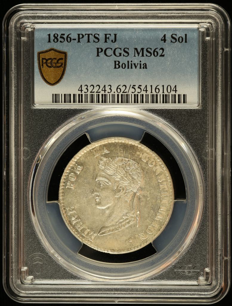 Bolivia 4 Sol 1856 Pts FJ PCGS MS62 0144862