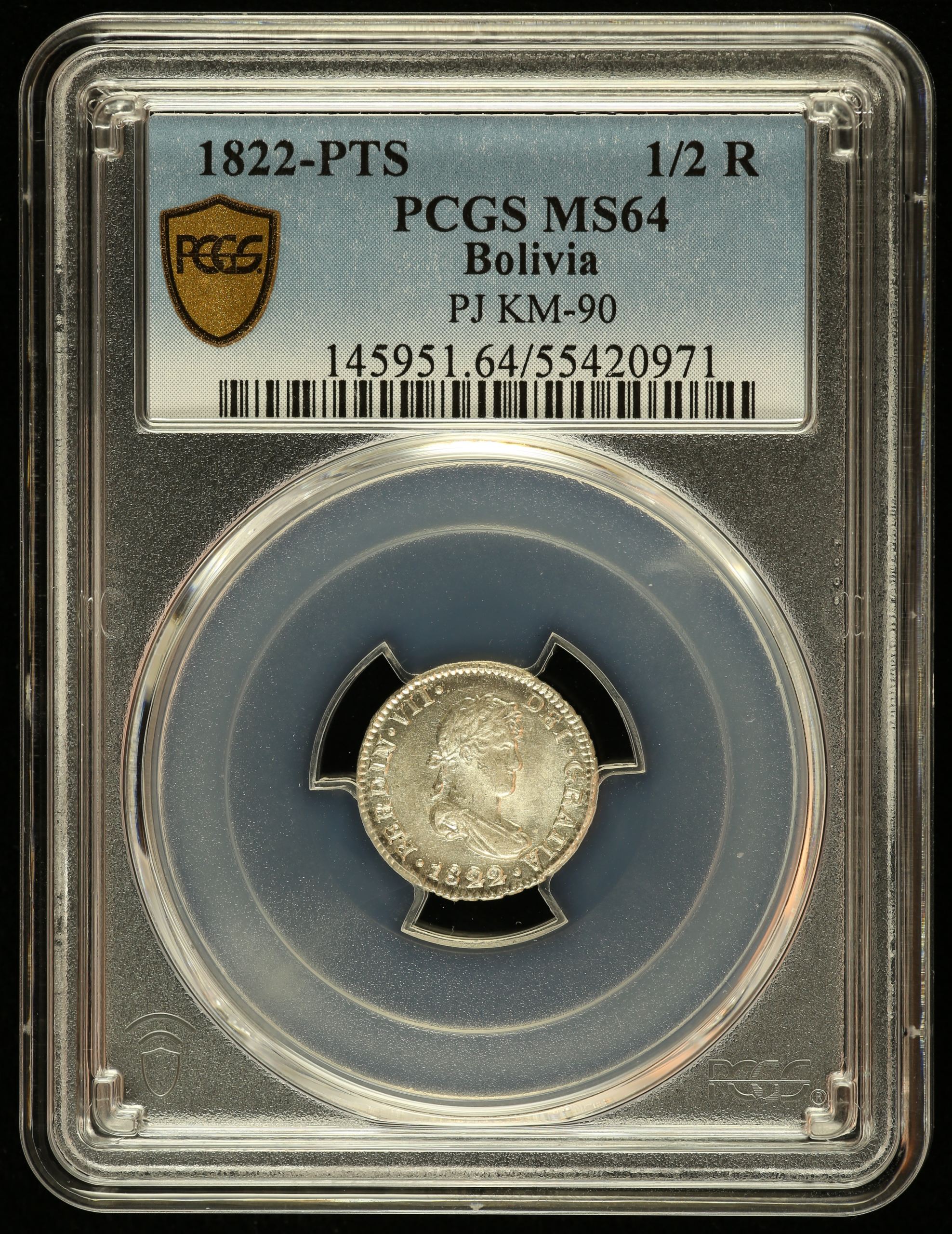 Bolivia 1/2 Real 1822 Pts PJ PCGS MS64 KM-90 0144860