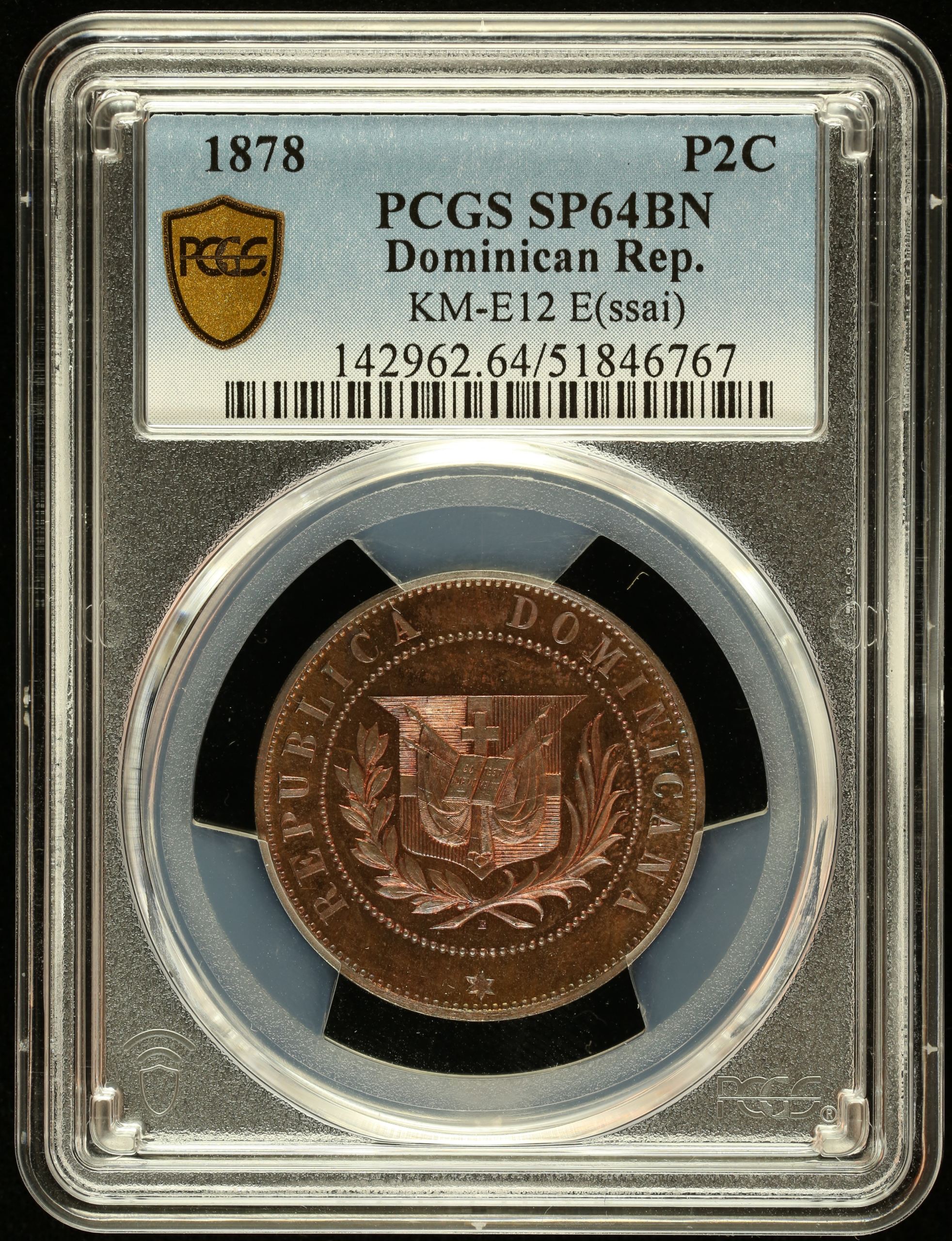 Dominican Republic 2 Centavo Pattern 1878 PCGS SP64BN KM-E12 0144822
