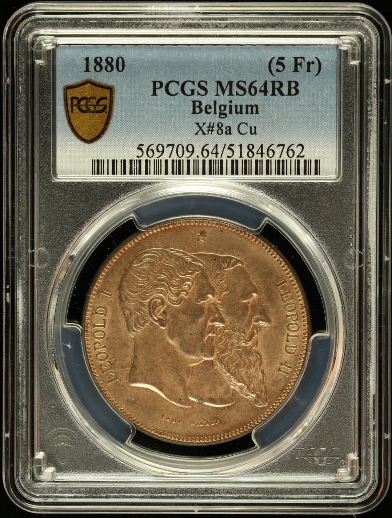 Belgium (5 Francs) 1880 PCGS MS64RB 0145066