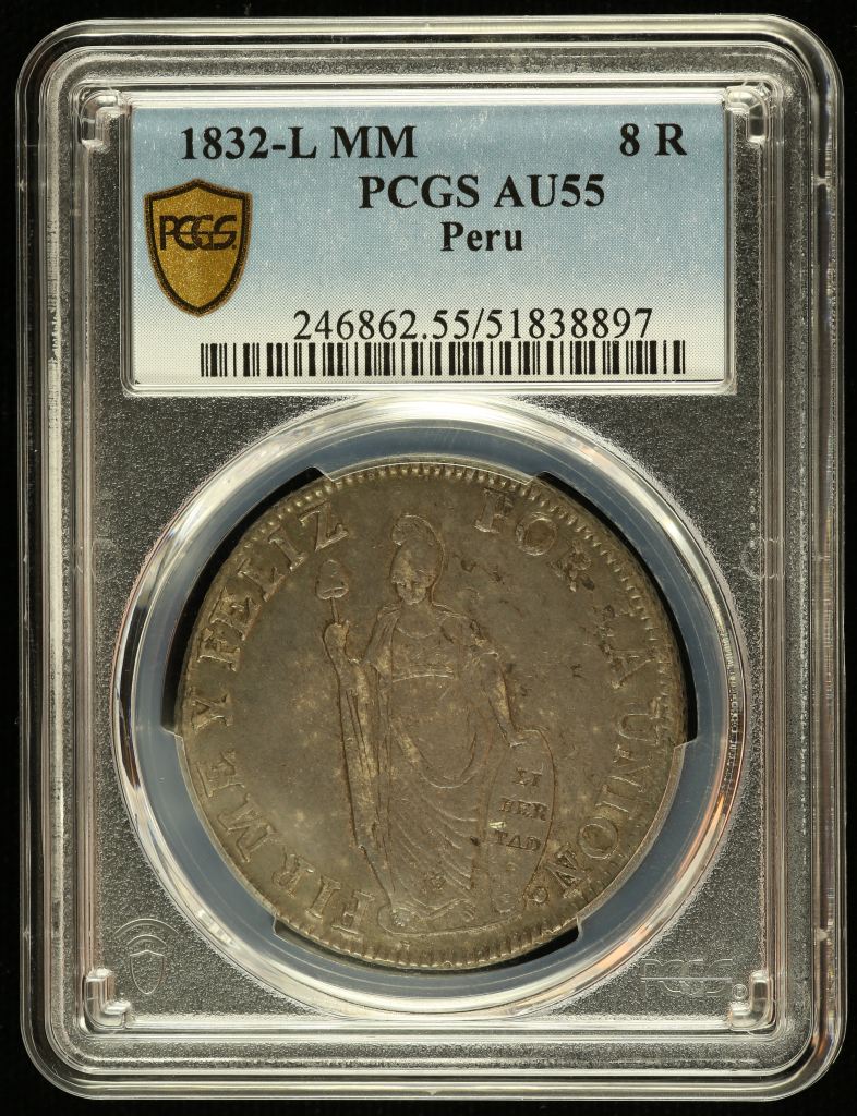 Peru 8 Reales 1832 L MM PCGS AU55 0144719