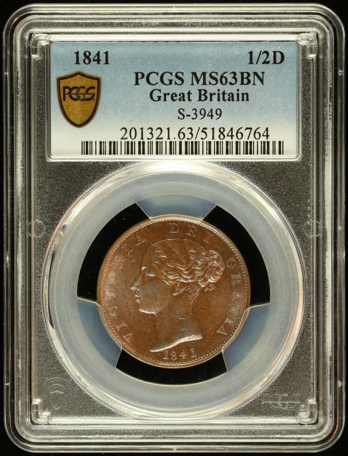 UK (Great Britain) 1/2 Penny 1841 PCGS MS63BN S-3949 0145069UK (Great Britain) 1/2 Penny 1841 PCGS MS63BN S-3949 0145069