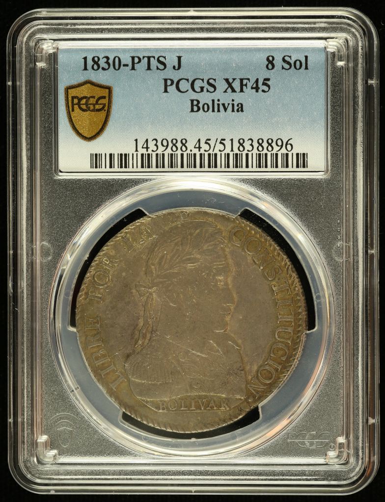 Bolivia 8 Sol 1830 Pts J PCGS XF45 0144837