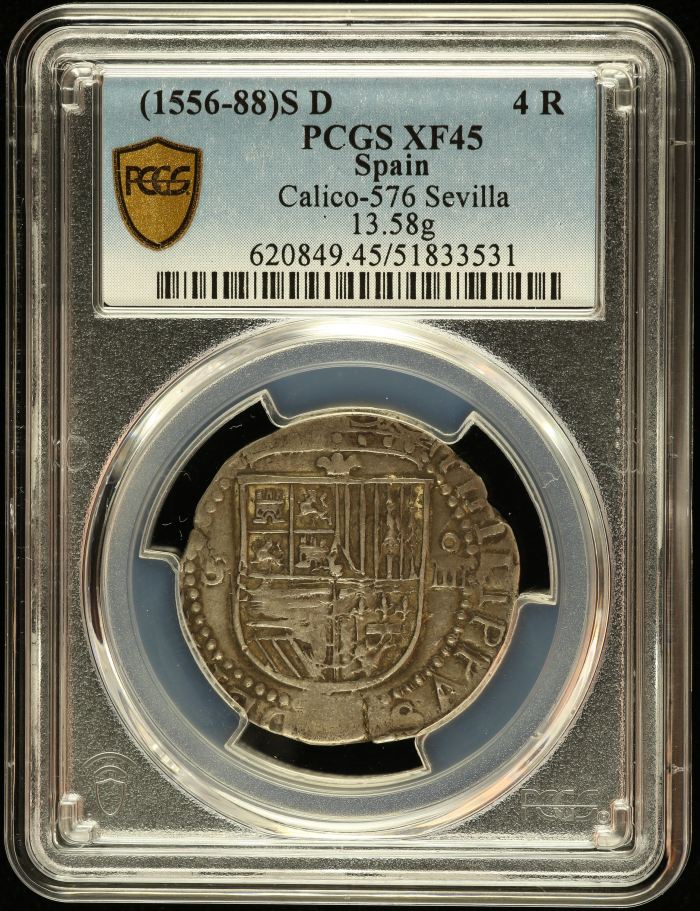 Spain 4 Reales (1556-88) S D PCGS XF45 Calico-576 0145087Spain 4 Reales (1556-88) S D PCGS XF45 Calico-576 0145087