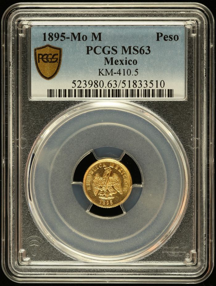 Republic Gold Peso 1895 Mo M PCGS MS63 KM-410.5 0144698Republic Gold Peso 1895 Mo M PCGS MS63 KM-410.5 0144698