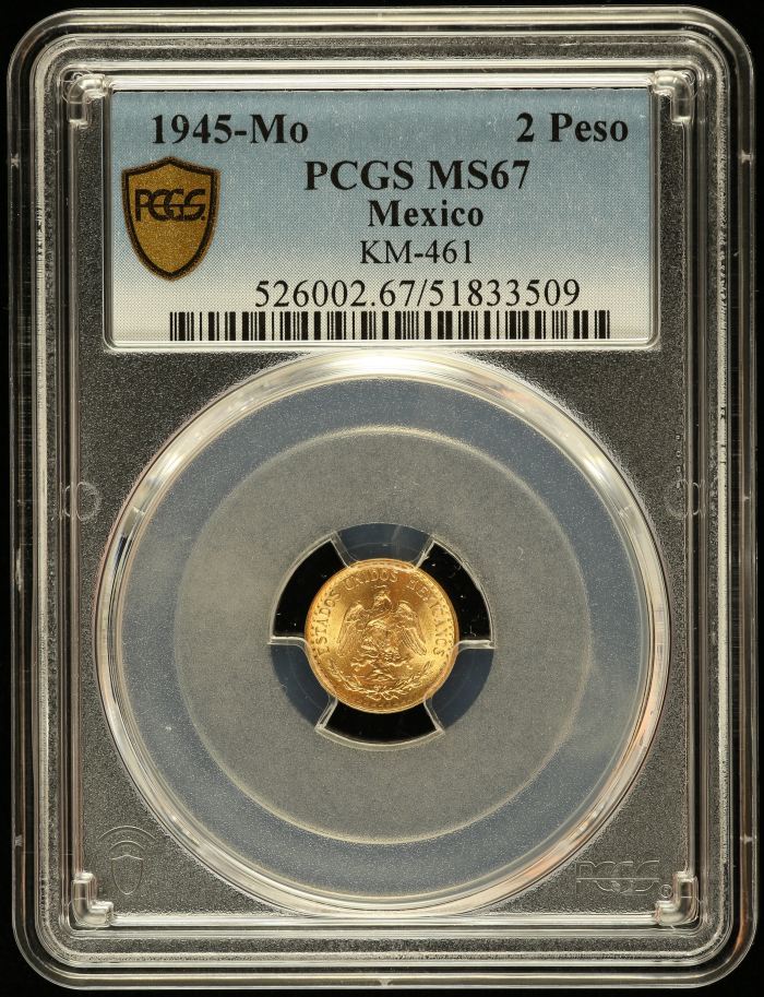 Modern Gold 2 Peso 1945 Mo PCGS MS67 KM-461 0144824Modern Gold 2 Peso 1945 Mo PCGS MS67 KM-461 0144824