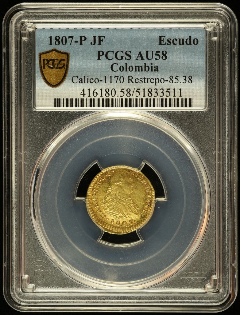 Colombia Escudo 1804 P JF PCGS AU58 Calico-1170 0145107