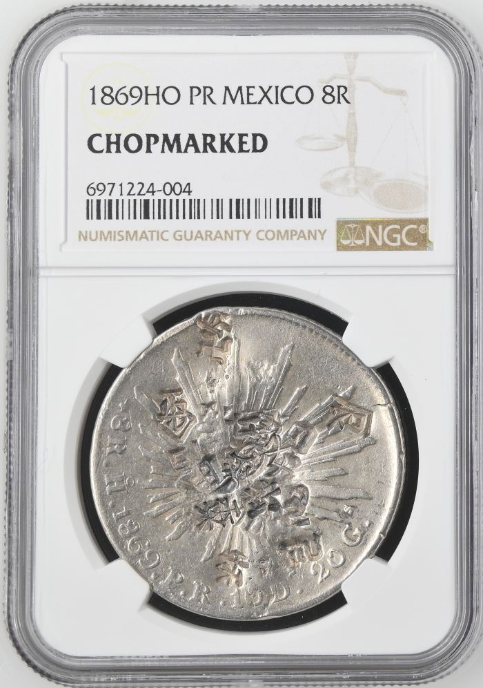 Chopmarked Hermosillo 8 Reales 1869 Ho PR NGC CHOPMARKED 0145196Chopmarked Hermosillo 8 Reales 1869 Ho PR NGC CHOPMARKED 0145196