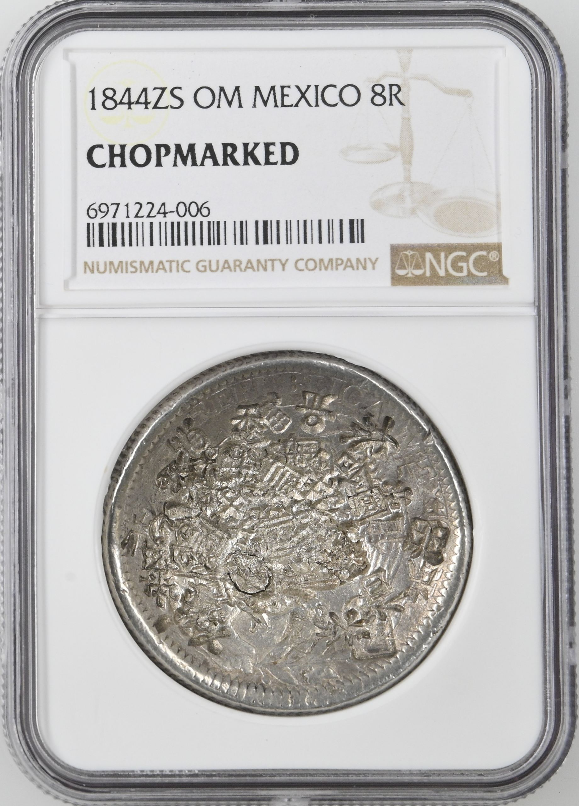 Chopmarked Zacatecas 8 Reales 1844 Zs OM NGC CHOPMARKED 0145197