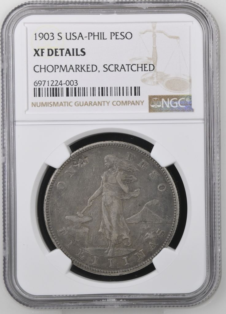 Philippines CHOPMARKED Peso 1903 S NGC XF Details 0145199