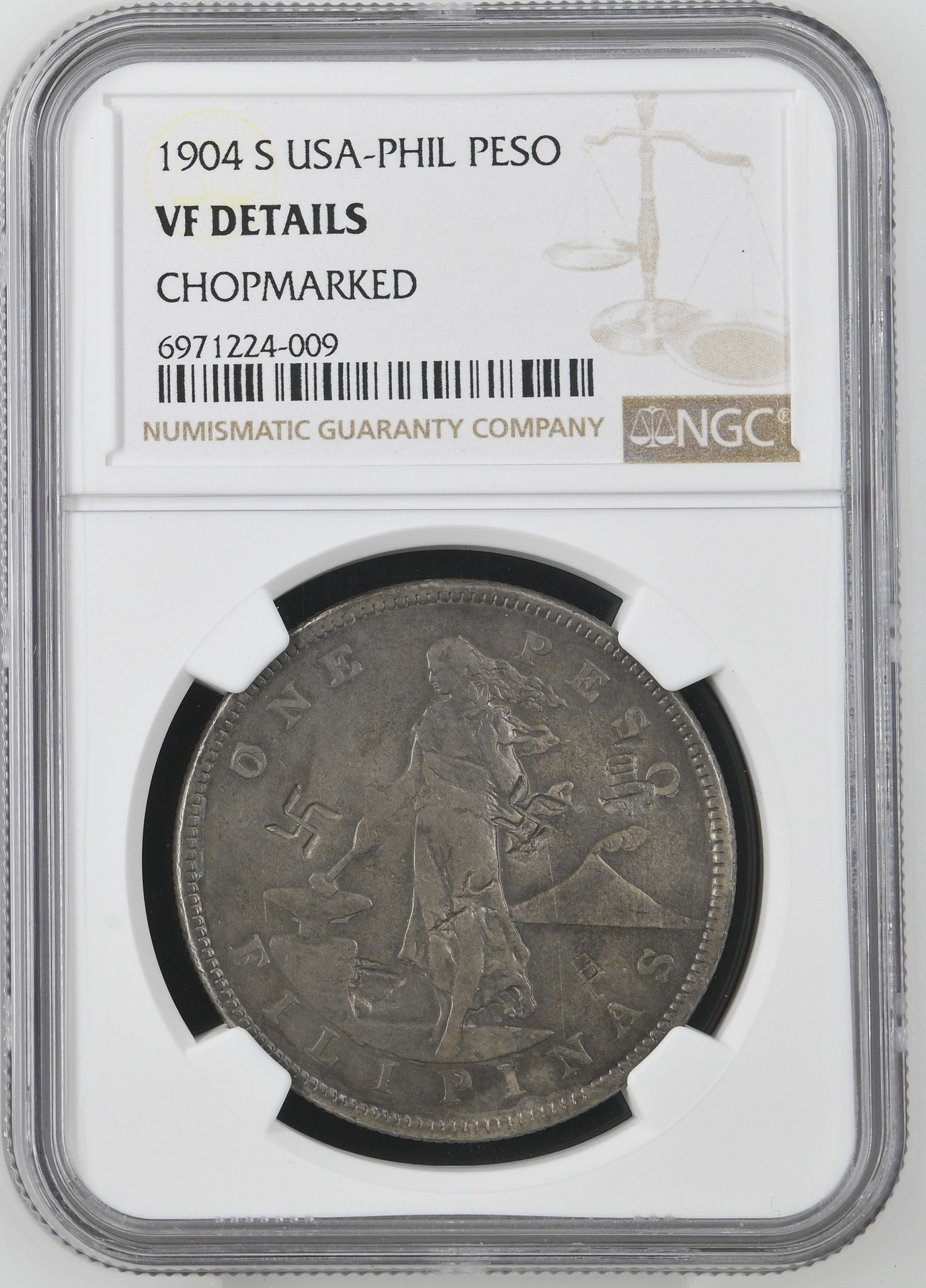 Philippines CHOPMARKED Peso 1904 S NGC VF Details 0145200