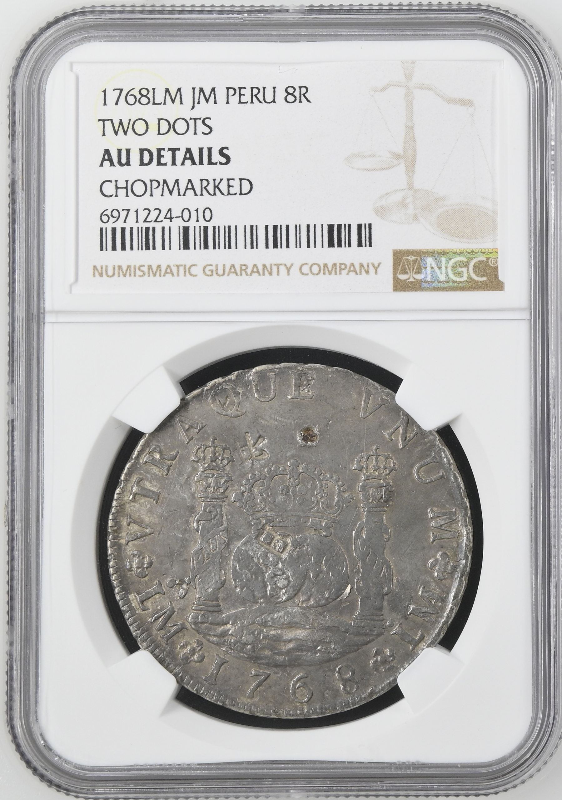 CHOPMARKED Peru 8 Reales 1768 Lm JM NGC AU Details 0145203