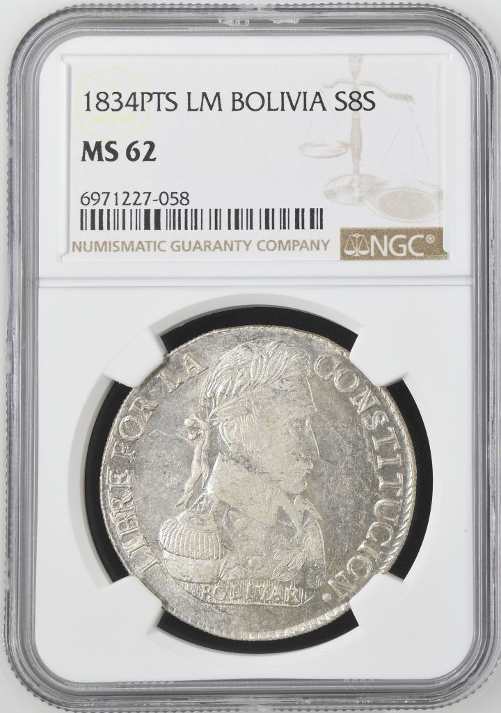 Bolivia 8 Sols 1834 Pts LM NGC MS62 0145216