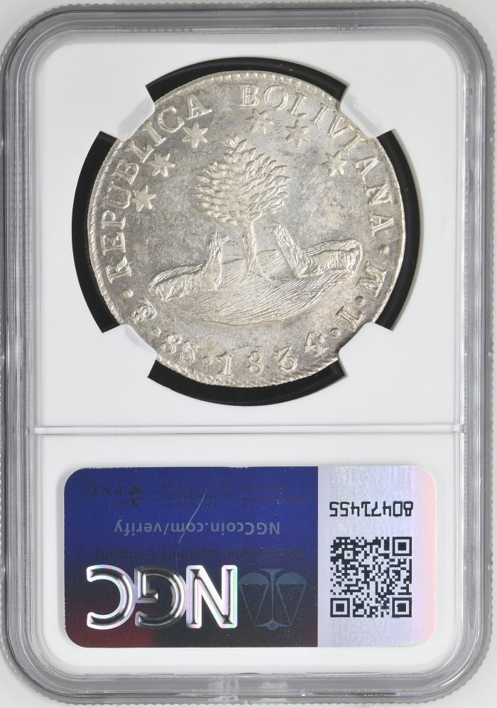 Bolivia 8 Sols 1834 Pts LM NGC MS62 0145216Bolivia 8 Sols 1834 Pts LM NGC MS62 0145216 - Image 2