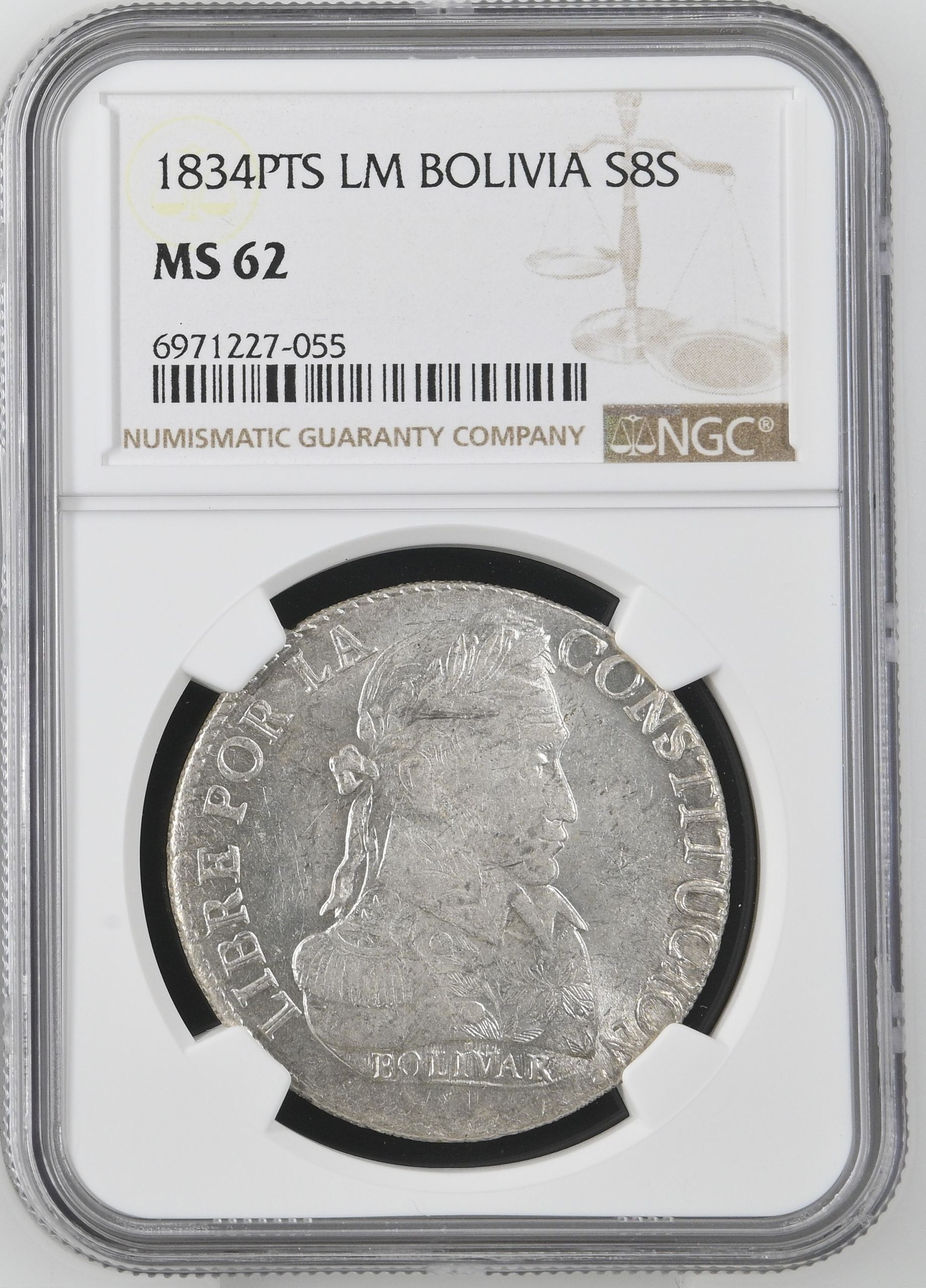 Bolivia 8 Sols 1834 Pts LM NGC MS62 0145217