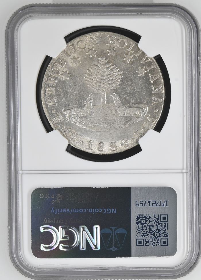 Bolivia 8 Sols 1834 Pts LM NGC MS62 0145217Bolivia 8 Sols 1834 Pts LM NGC MS62 0145217 - Image 2