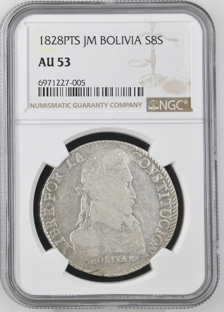 Bolivia 8 Sols 1828 Pts JM NGC AU53 0145221