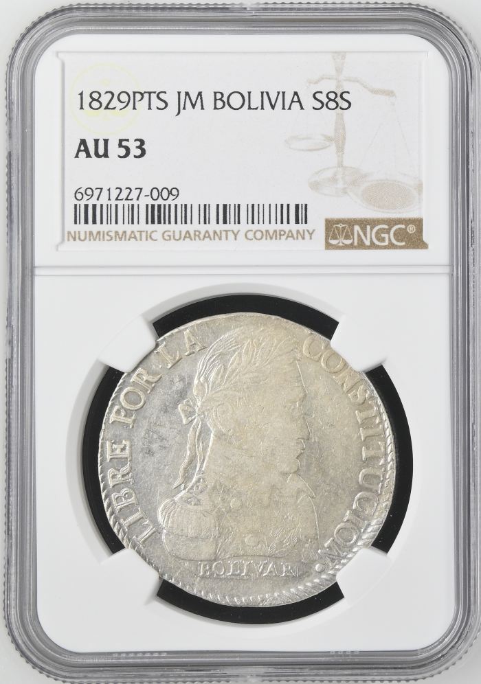 Bolivia 8 Sols 1829 Pts JM NGC AU53 0145223Bolivia 8 Sols 1829 Pts JM NGC AU53 0145223