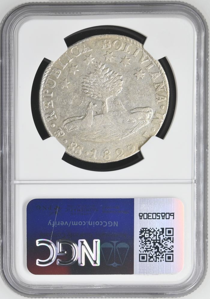 Bolivia 8 Sols 1829 Pts JM NGC AU53 0145223Bolivia 8 Sols 1829 Pts JM NGC AU53 0145223 - Image 2