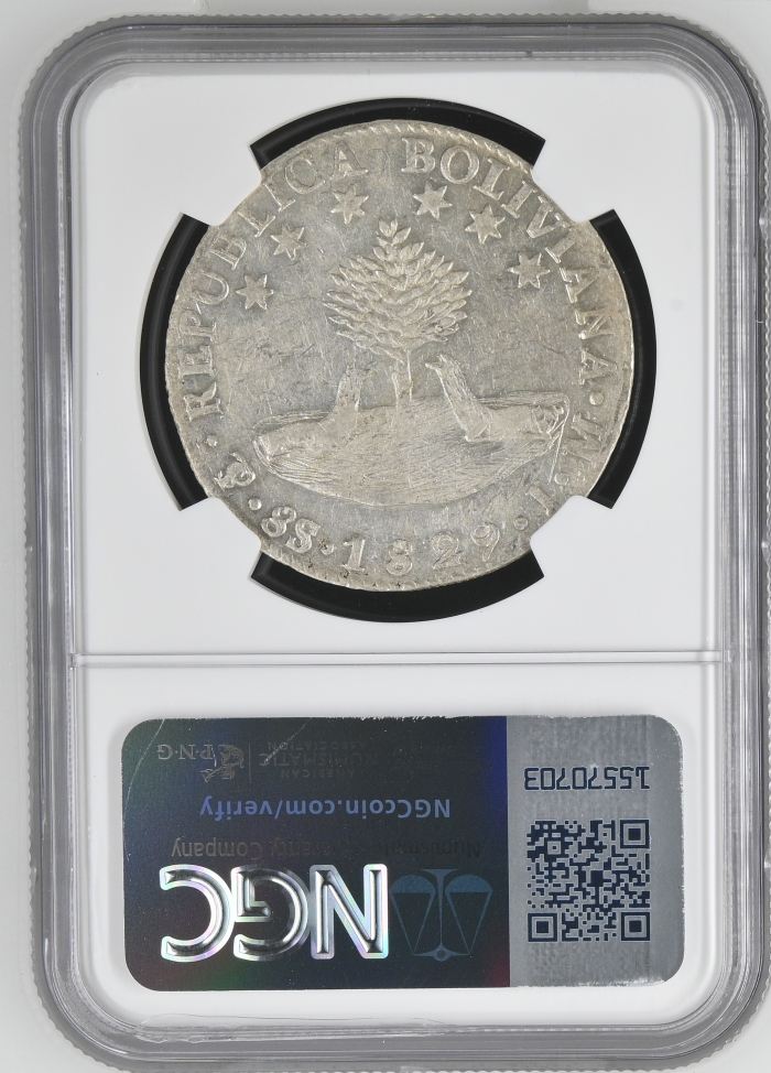 Bolivia 8 Sols 1829 Pts JM NGC AU53 0145224Bolivia 8 Sols 1829 Pts JM NGC AU53 0145224 - Image 2