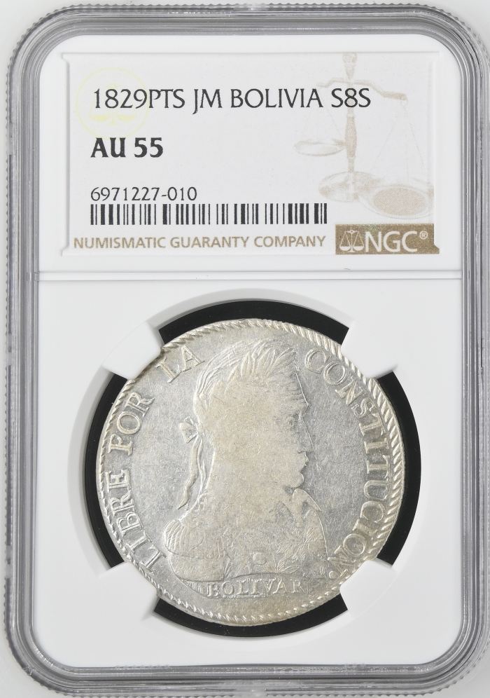 Bolivia 8 Sols 1829 Pts JM NGC AU55 0145226Bolivia 8 Sols 1829 Pts JM NGC AU55 0145226