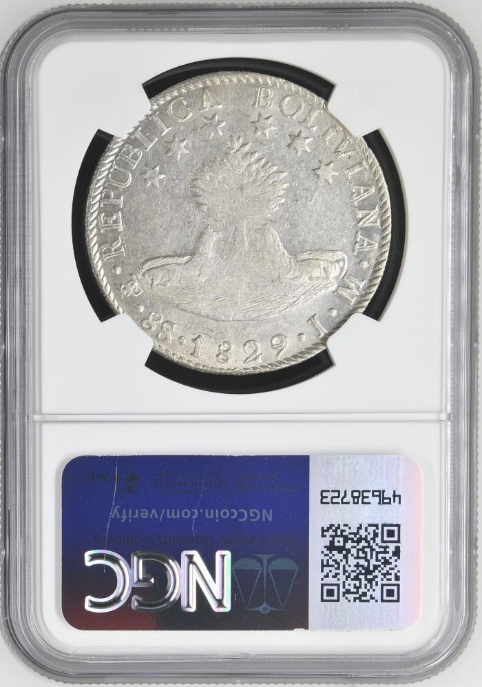 Bolivia 8 Sols 1829 Pts JM NGC AU55 0145226Bolivia 8 Sols 1829 Pts JM NGC AU55 0145226 - Image 2