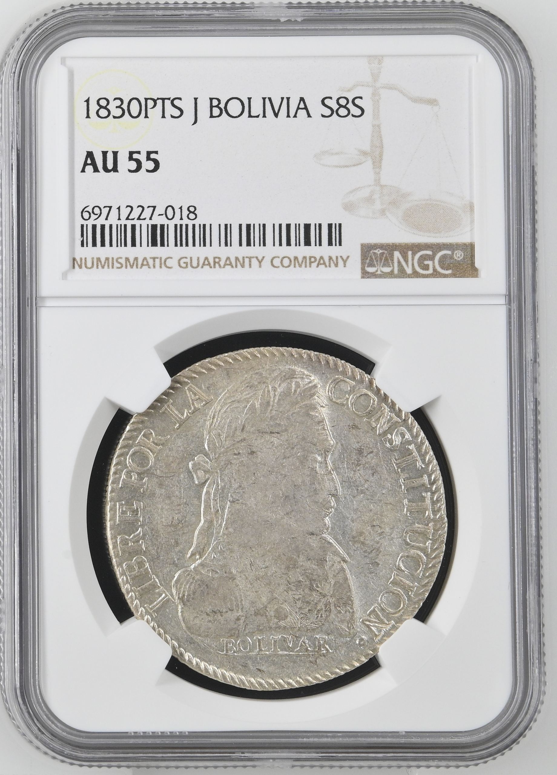 Bolivia 8 Sols 1830 Pts J NGC AU55 0145231