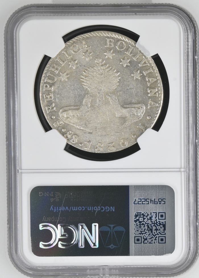 Bolivia 8 Sols 1830 Pts J NGC AU58 0145233Bolivia 8 Sols 1830 Pts J NGC AU58 0145233 - Image 2