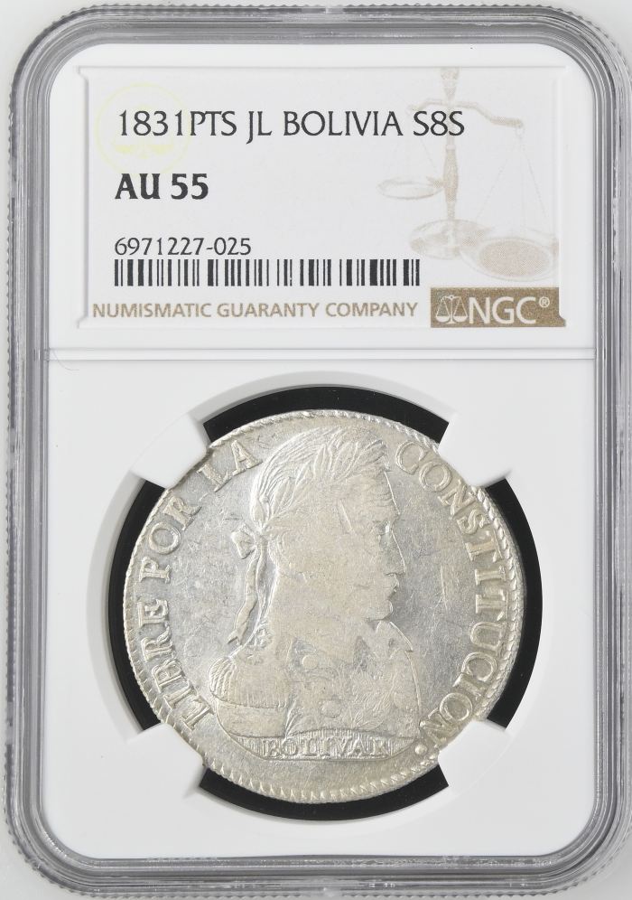 Bolivia 8 Sols 1831 Pts JL NGC AU55 0145235Bolivia 8 Sols 1831 Pts JL NGC AU55 0145235