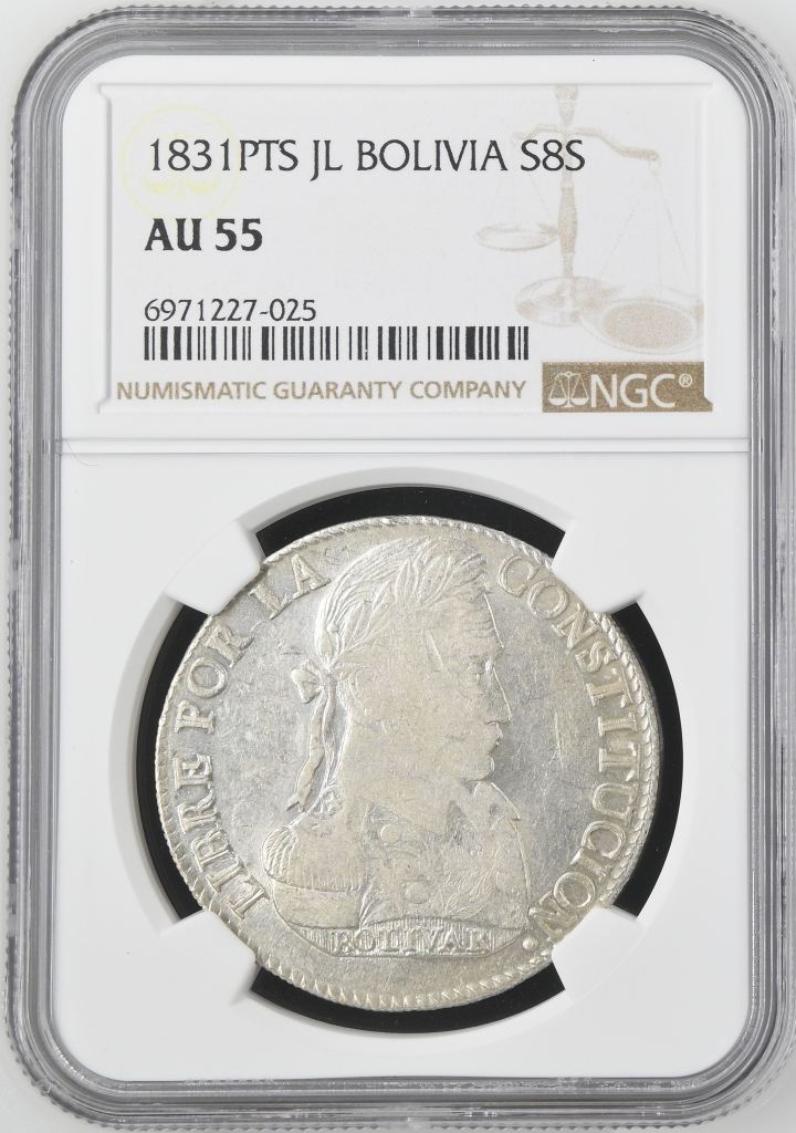 Bolivia 8 Sols 1831 Pts JL NGC AU55 0145235