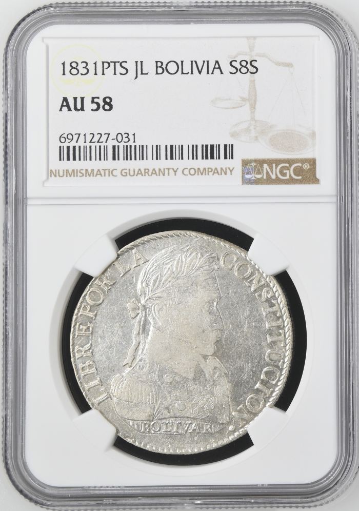 Bolivia 8 Sols 1831 Pts JL NGC AU58 0145236Bolivia 8 Sols 1831 Pts JL NGC AU58 0145236