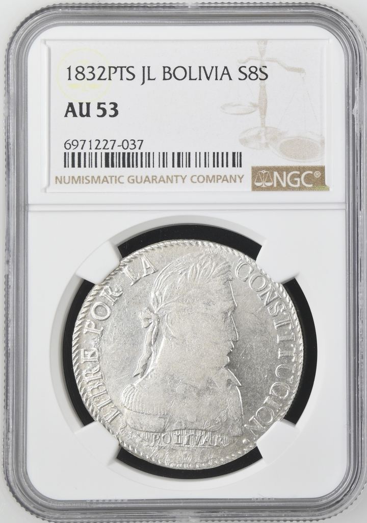 Bolivia 8 Sols 1832 Pts JL NGC AU53 0145240