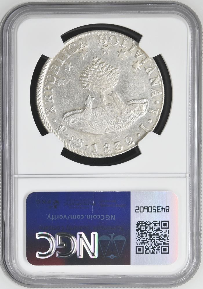 Bolivia 8 Sols 1832 Pts JL NGC AU53 0145240Bolivia 8 Sols 1832 Pts JL NGC AU53 0145240 - Image 2