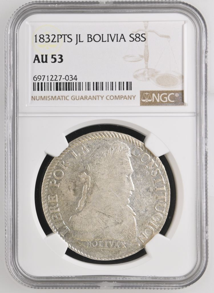 Bolivia 8 Sols 1832 Pts JL NGC AU53 0145241