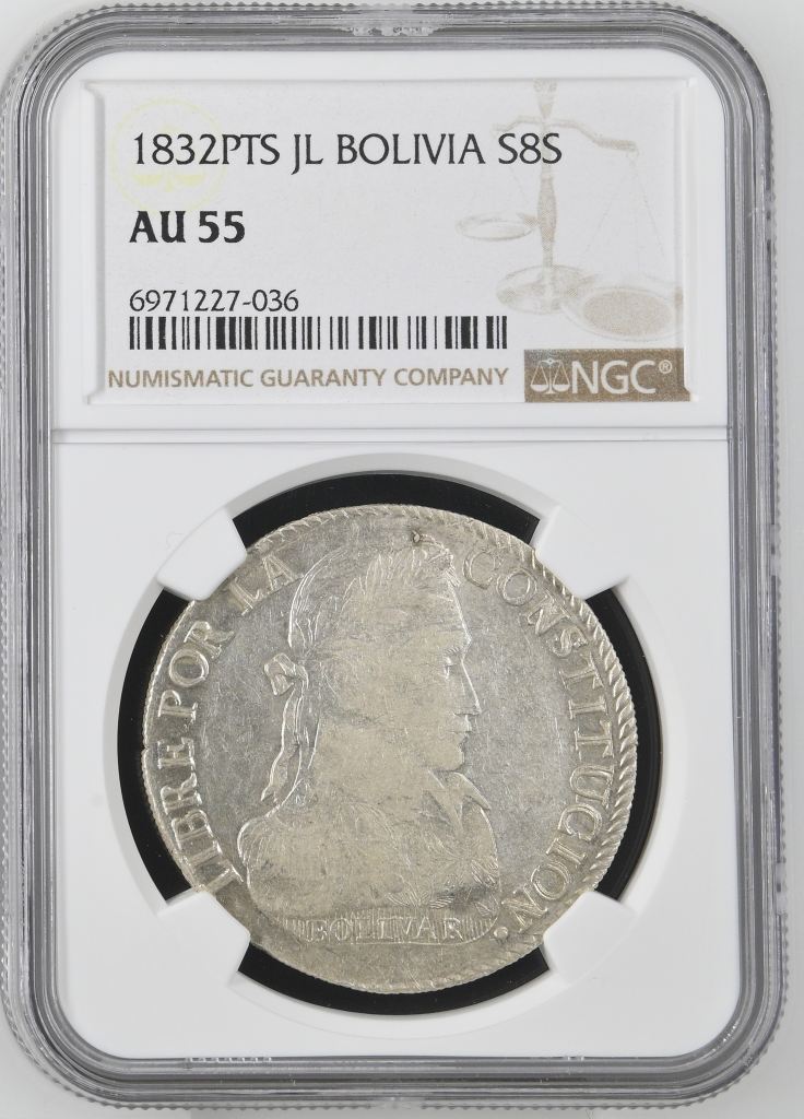 Bolivia 8 Sols 1832 Pts JL NGC AU55 0145242