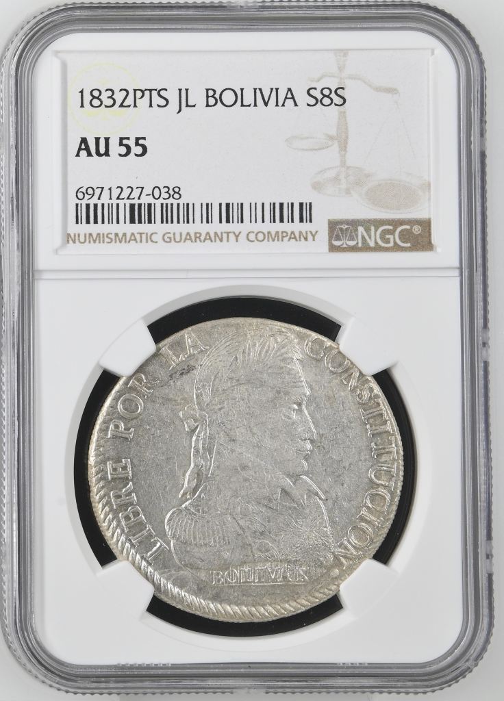 Bolivia 8 Sols 1832 Pts JL NGC AU55 0145243