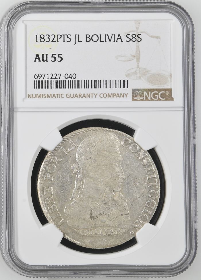 Bolivia 8 Sols 1832 Pts JL NGC AU55 0145245Bolivia 8 Sols 1832 Pts JL NGC AU55 0145245