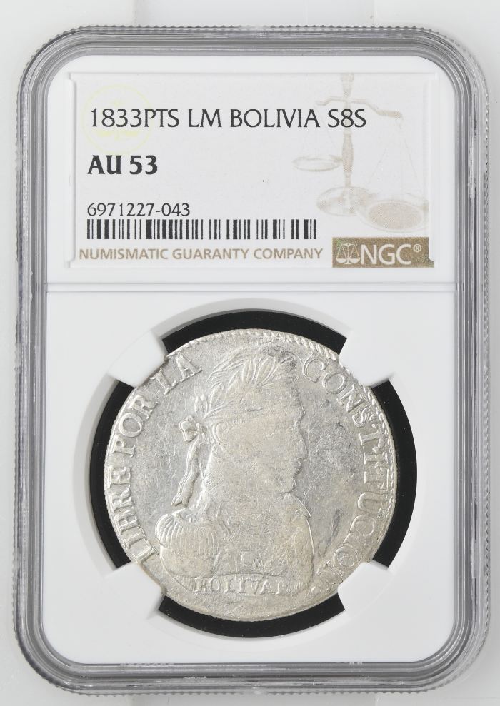 Bolivia 8 Sols 1833 Pts LM NGC AU53 0145247Bolivia 8 Sols 1833 Pts LM NGC AU53 0145247