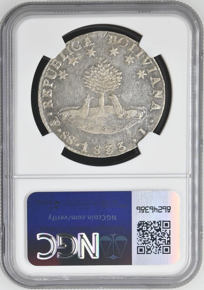 Bolivia 8 Sols 1833 Pts L NGC AU55 0145248Bolivia 8 Sols 1833 Pts L NGC AU55 0145248 - Image 2