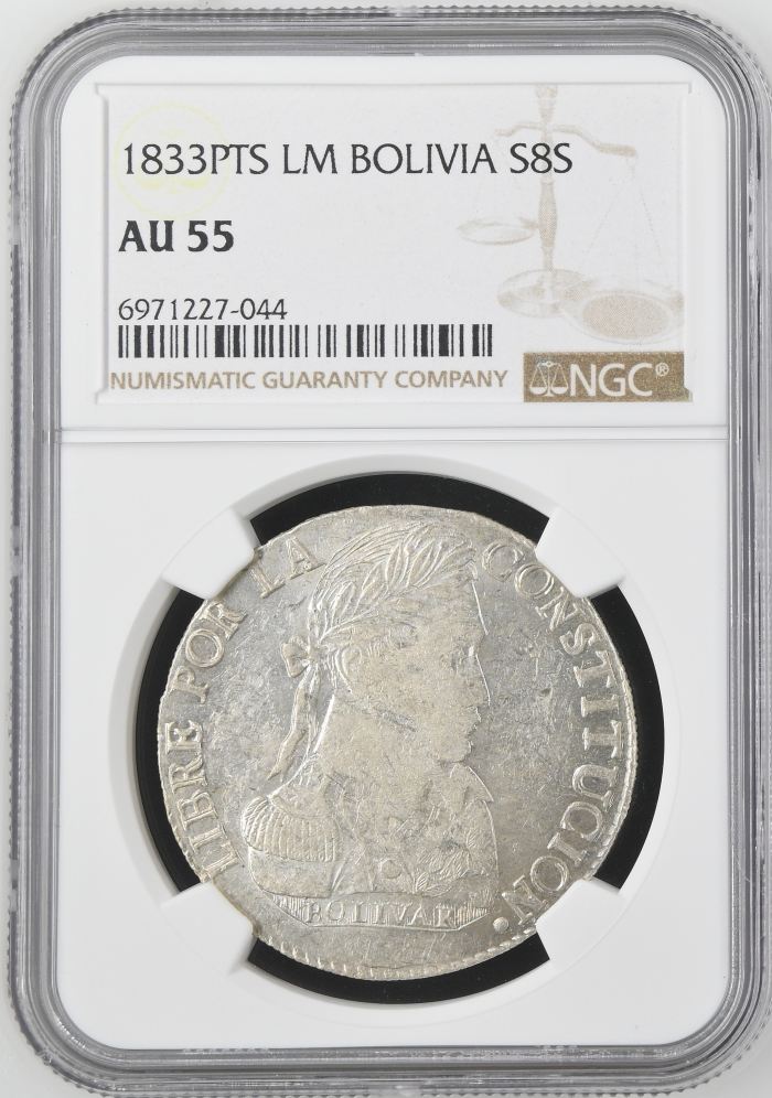 Bolivia 8 Sols 1833 Pts LM NGC AU55 0145249Bolivia 8 Sols 1833 Pts LM NGC AU55 0145249