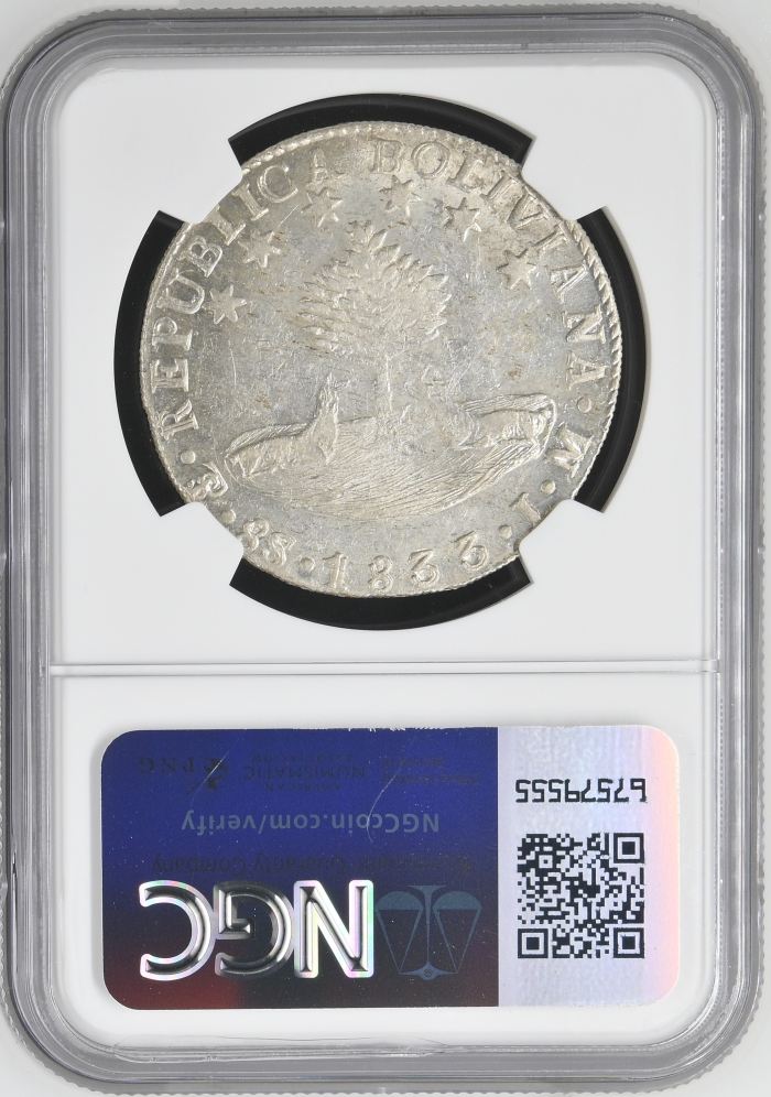 Bolivia 8 Sols 1833 Pts LM NGC AU55 0145249Bolivia 8 Sols 1833 Pts LM NGC AU55 0145249 - Image 2