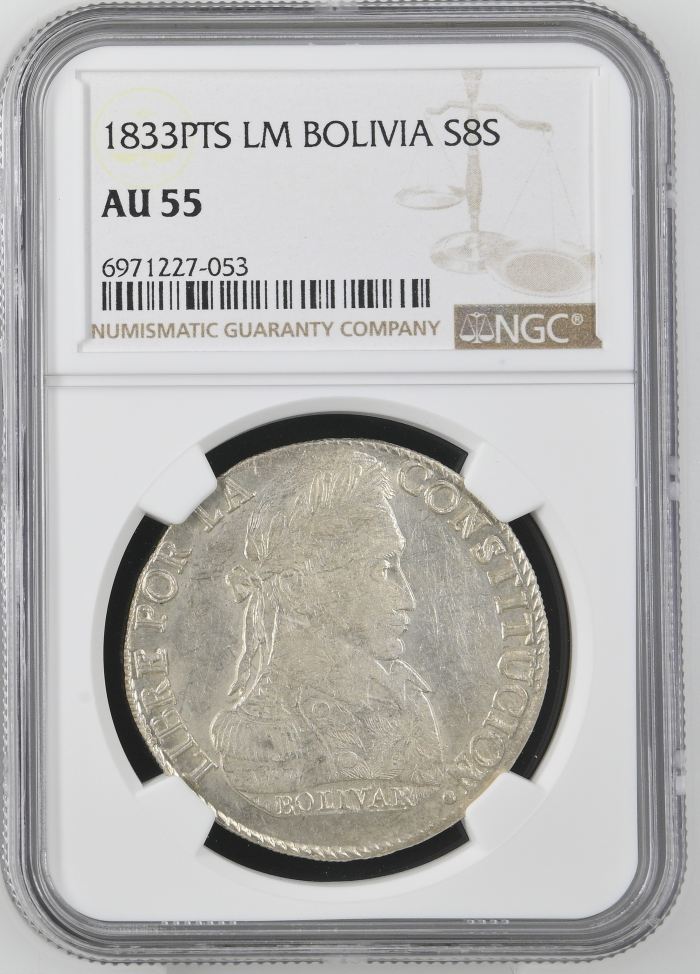 Bolivia 8 Sols 1833 Pts LM NGC AU55 0145250Bolivia 8 Sols 1833 Pts LM NGC AU55 0145250